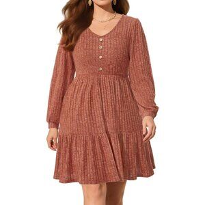 Plus Size Winter Dress Women Long Sleeve Sweater Casual Knee-Length Pockets